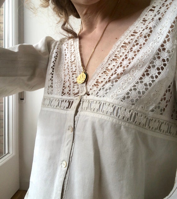 Vintage Antique French Linen Maxi Dress, button u… - image 6