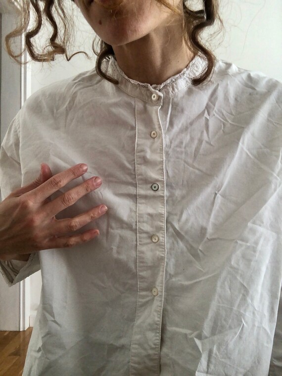 Antique French White Cotton Blouse Chemise Shirt … - image 7