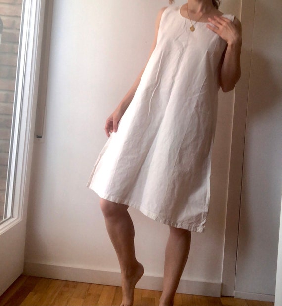 Vintage minimal linen dress, Antique French Linen… - image 1