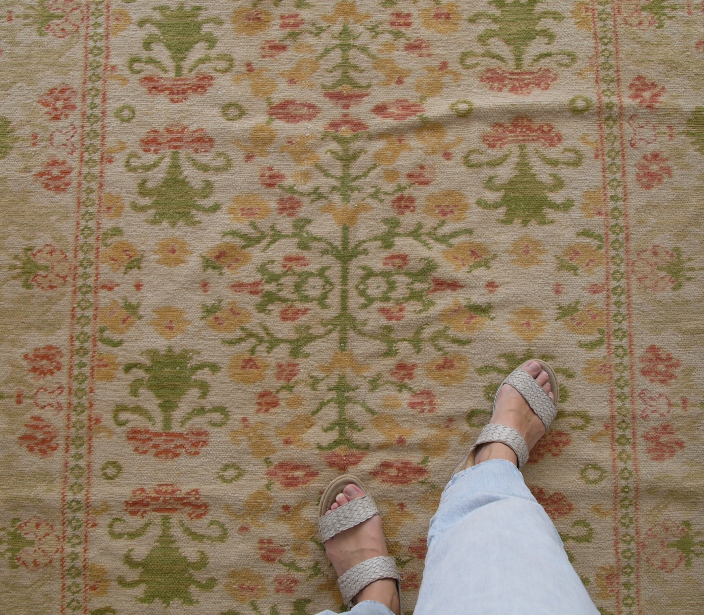 Tapis Vintage Art Déco, Tapis 5 X 7, Vert en Détresse, Fait à La Main, Décor Cottagecore, Tissé de F