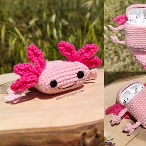 Patrón de funda de AirPods de ajolote a crochet, funda de auriculares amigurumi