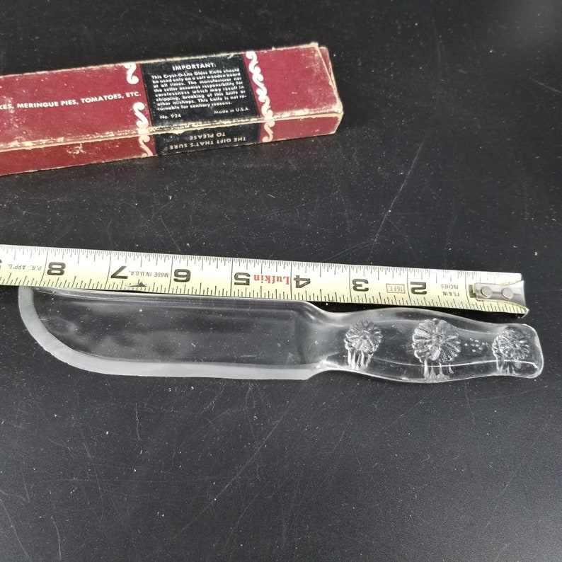 Cryst-O-Lite Depression Glass Knife Clear Fruit Cake Floral Handle 8.5 w/Box image 8