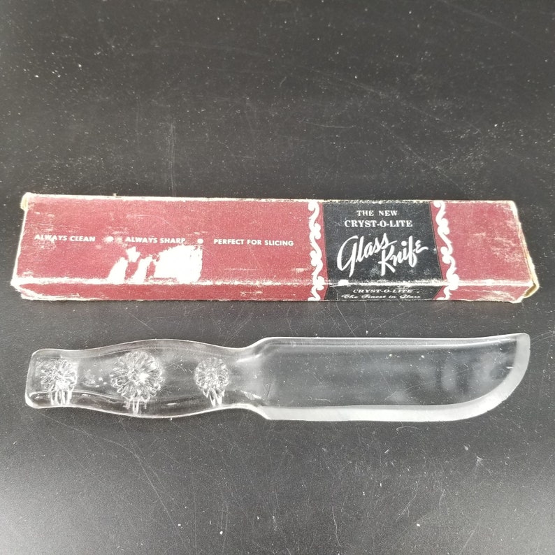 Cryst-O-Lite Depression Glass Knife Clear Fruit Cake Floral Handle 8.5 w/Box image 1