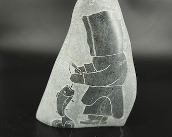 Escultura esquimó inuit gravura em pedra-sabão escultura em pedra-sabão PODE etiqueta iglu assinada