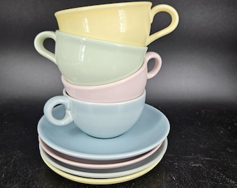 Vintage Russel Wright Iroquois Casual China Cups & Saucers Set 4 Mid Century USA