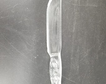 Dur-X Depression Glass Fruit Cake Bread Knife Clear Carved Flower Handle 9"