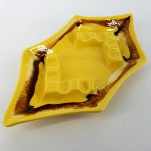 Vintage Ceramic Ashtray Cigar Pipe Cigarette Yellow Brown Glaze Angle Holder MCM