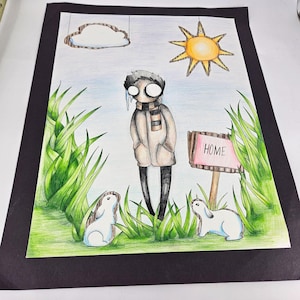Original Alien Monster Big Augen Stitch Punk Sketch Art Bleistiftfarbe Poster 19"