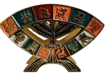 Brass Jewish Judaic Holder Paper Letter Foil Napkin 12 Tribes Israel Shabbot 4x6