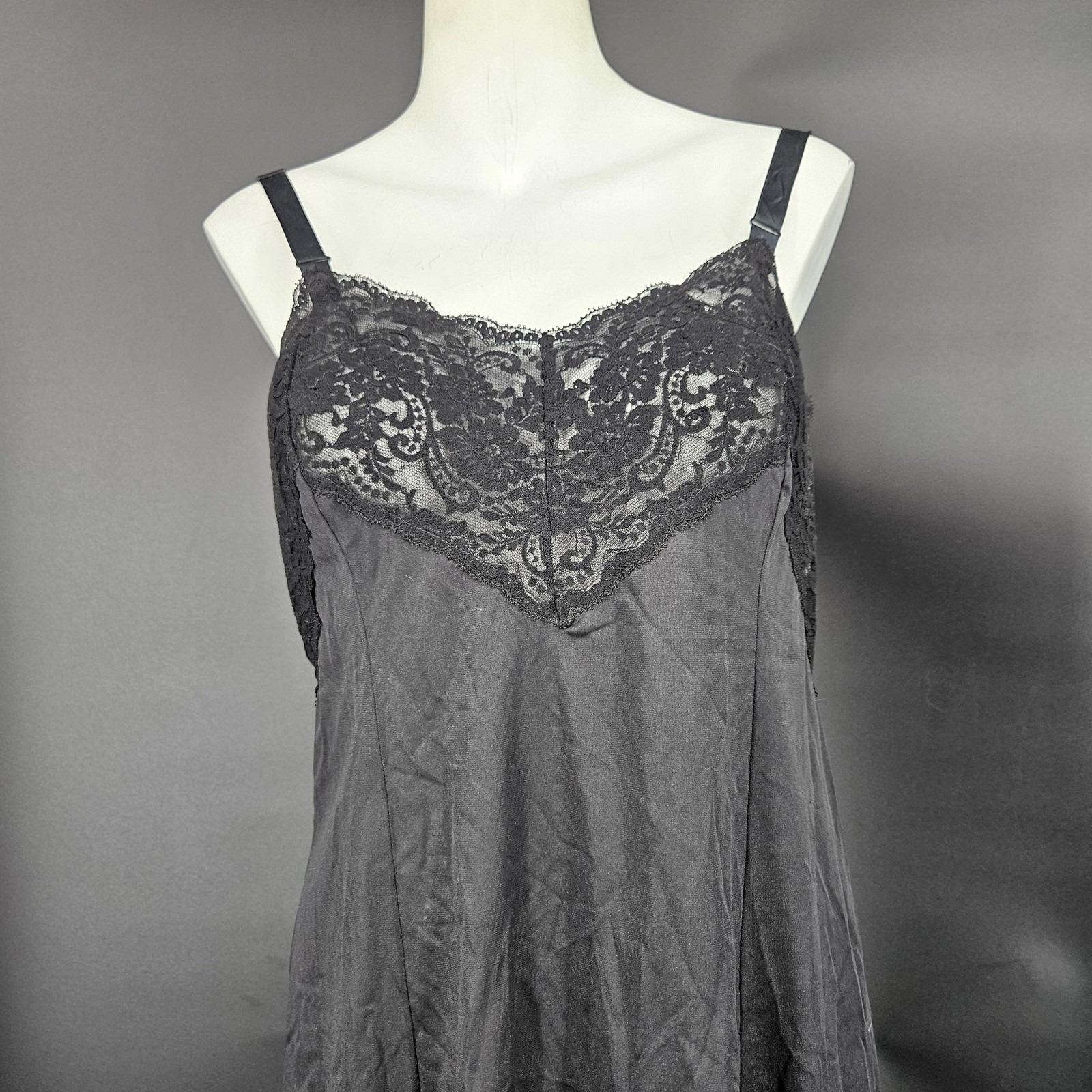 black vintage slip dress Wonder Maid Womens 40 Nylon Lace Lingerie Romantic Andrea & Leo Couture Fashion Prom Dress a lace inset waist Size:AU 22