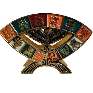 Messing Joodse dierenriem menora papieren brieffolie servethouder Joodse sjabbat 3,5 x 5,5 inch