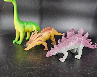 Juguetes de dinosaurios imperiales vintage de 1985, estegosaurio, triceratops y brontosaurio, lote 3