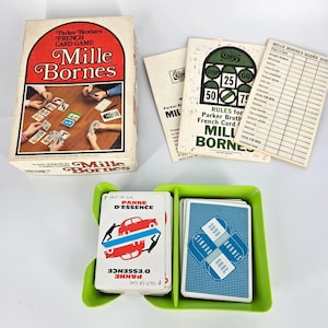 Vintage 1962 Mille Bornes Französisches Kartenspiel Score Sheets Regeln Komplettes Set
