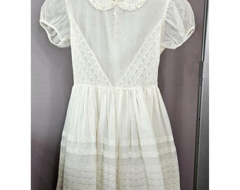 Vint Girl Communion Flower Wedding Dress Gown Size 7 Ivory White Lace Ruffle