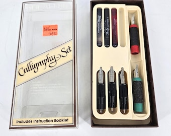 Juego de caligrafía Sheaffer vintage con pluma estilográfica, plumines itálicos, cartuchos F M B, caja fabricada en EE. UU.