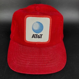 Vintage AT&T Hat Cap Strap Back Corduroy Mens Adjust Red Logo Baseball 80s