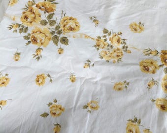 Sábana plana individual Vint Fieldcrest de 72x108 pulgadas, color amarillo con estampado floral, percal de algodón, ropa de cama fabricada en EE. UU.