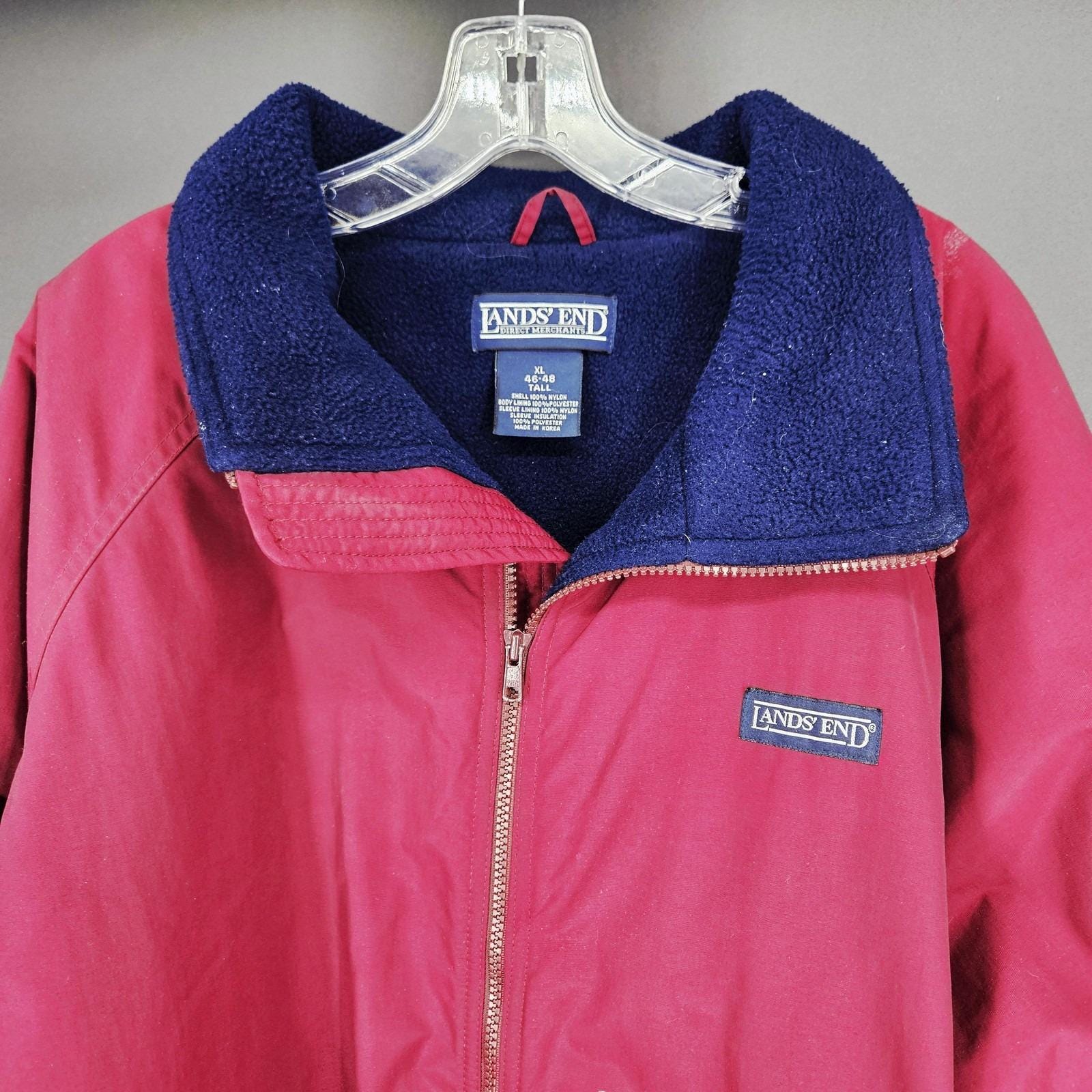 Vintage Lands End Jacket Mens XL Tall Red Blue Polartec Fleece