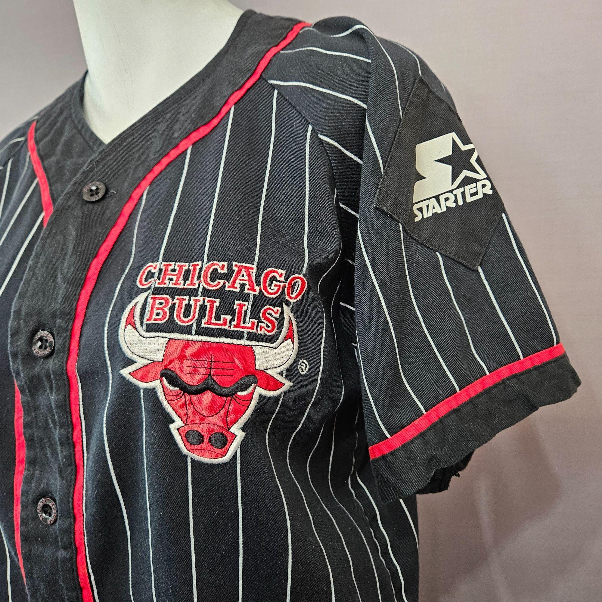 Starter Chicago Bulls Kids Button Shirt L Jersey Black Red