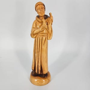 Vintage St. Francis Of Assisi Figurine Hand-Carved Olive Wood Religious Decor