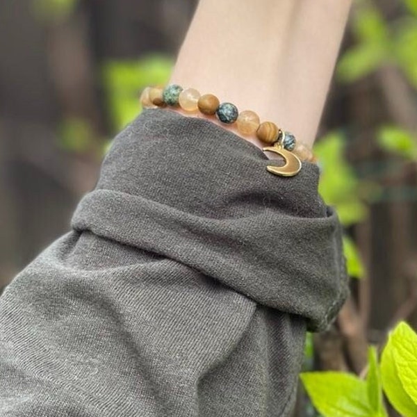 ÉCLIPSE LUNAIRE | Pierre de lave, quartz rutile & agate | Bracelet en pierre semi-précieuse | Pierres naturelles