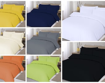 Bright Modern Contemporary Solid Plain Colour Duvet Cover & Pilowcase Bedding Set - Orange, Lime, yellow, Black, Cream, Grey, Navy, White