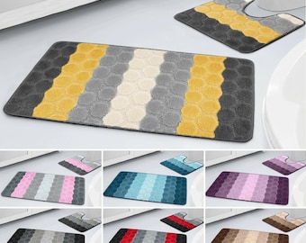 Multi Colour  2pc Bath Mat Set Stripes or Hex Design