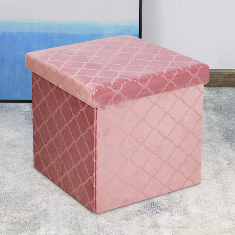 38x38cm Lattice Velvet Storage Box Cube Ottoman Chest Etsy UK