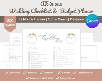 Planificador de bodas mensual imprimible / Plantilla de línea de tiempo de boda / Plantillas de calendario editable / Plantilla de línea de tiempo de boda / Línea de tiempo / Canva