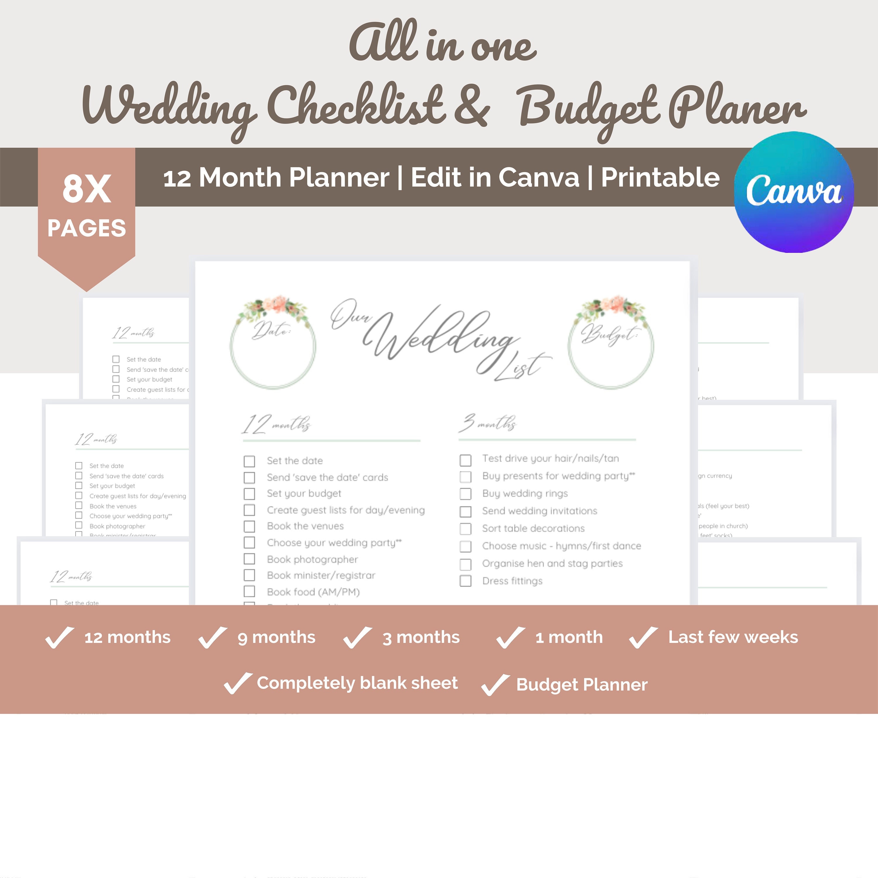 Printable Monthly Wedding Planner Wedding Timeline Template - Etsy UK