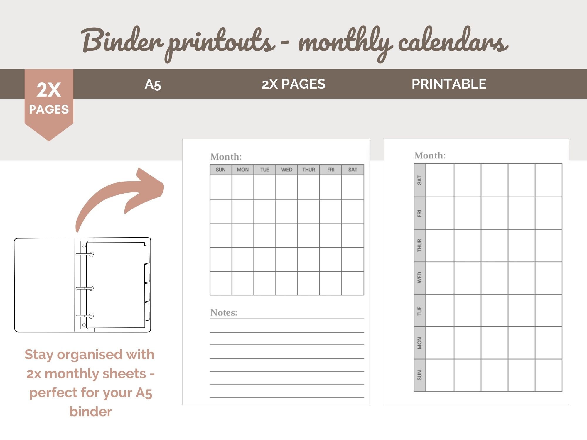 Printable Monthly Calendar For Binders