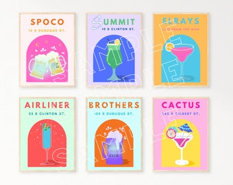 Retro Iowa City Bar Art Prints: Cocktail Gallery Wall Set (Digital Download)
