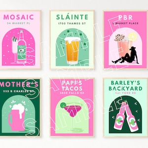 Retro College Bar Poster Set: Colorful Cocktail Art (Digital Download)