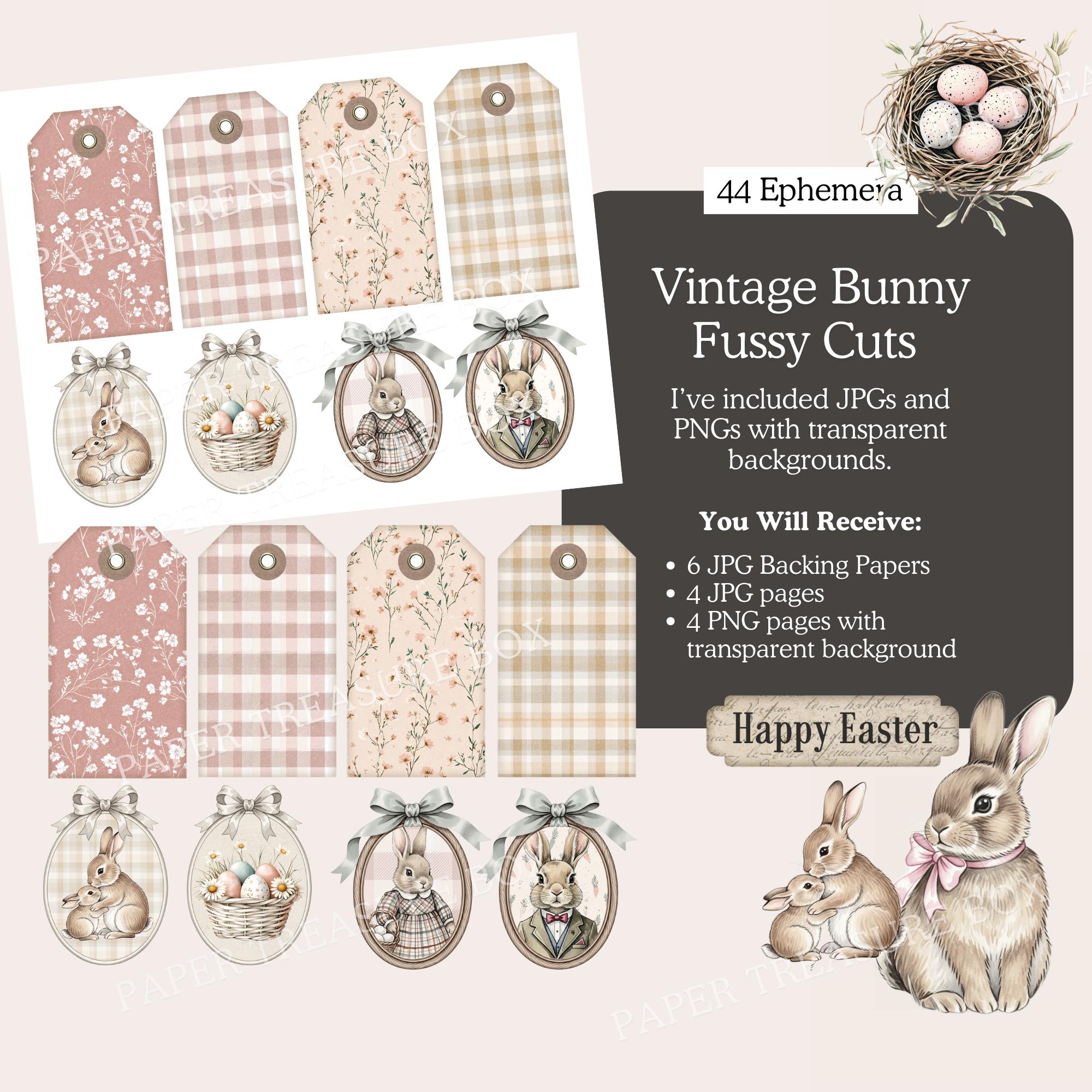 Vintage Easter Bunny Junk Journal Kit | 50 Piece Printable Ephemera ...