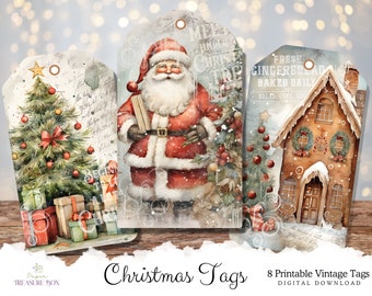 Christmas Tags for Junk Journals, Printable Vintage Ephemera