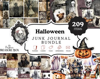 Halloween Junk Journal Bundle | Printable Ephemera for Junk Journals | Spooky Loaded Pocket Tag | Creepy Vintage Photos | Collage Strips