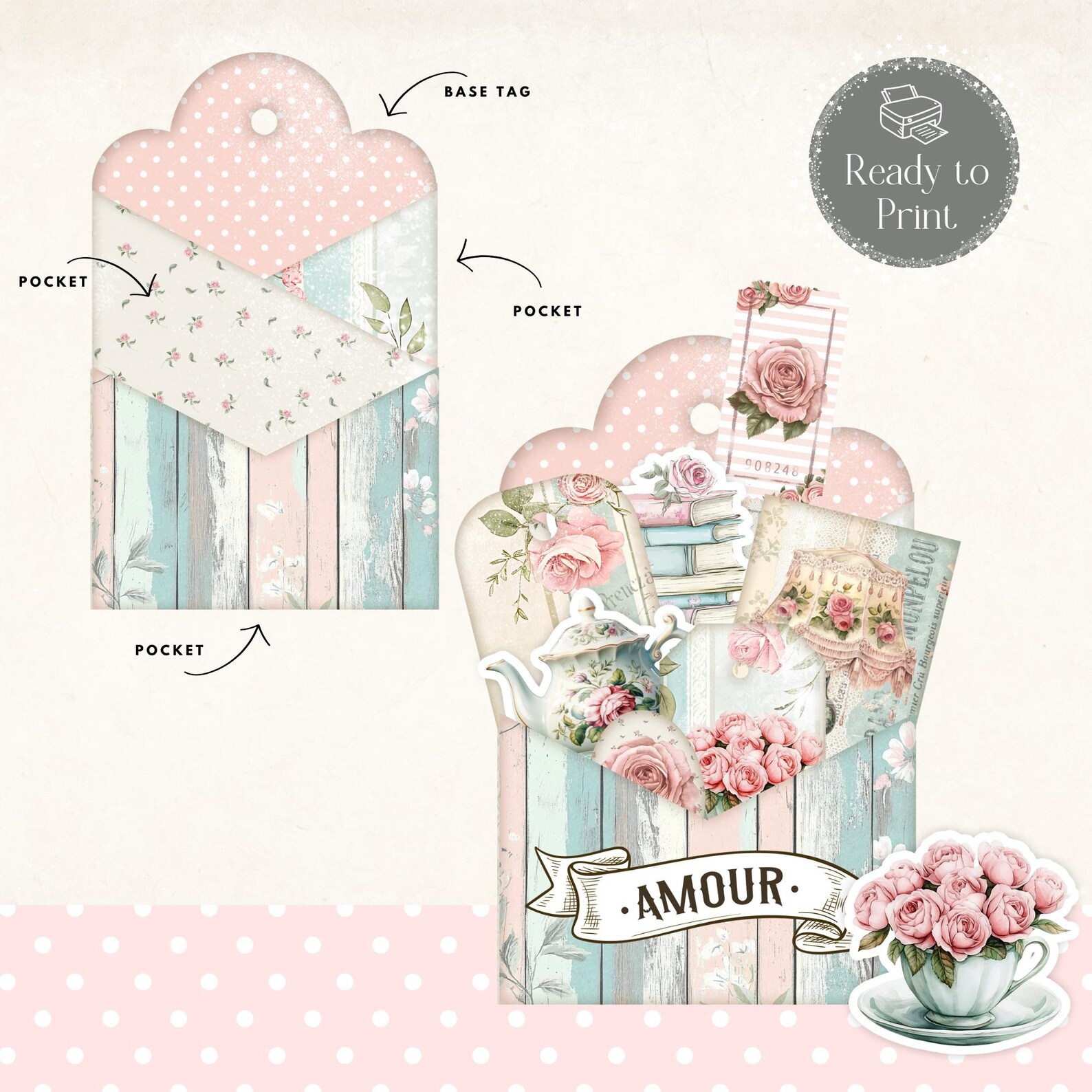 Shabby Chic Loaded Pocket Tag | Vintage Rose Loaded Tag Kit | Vintage ...