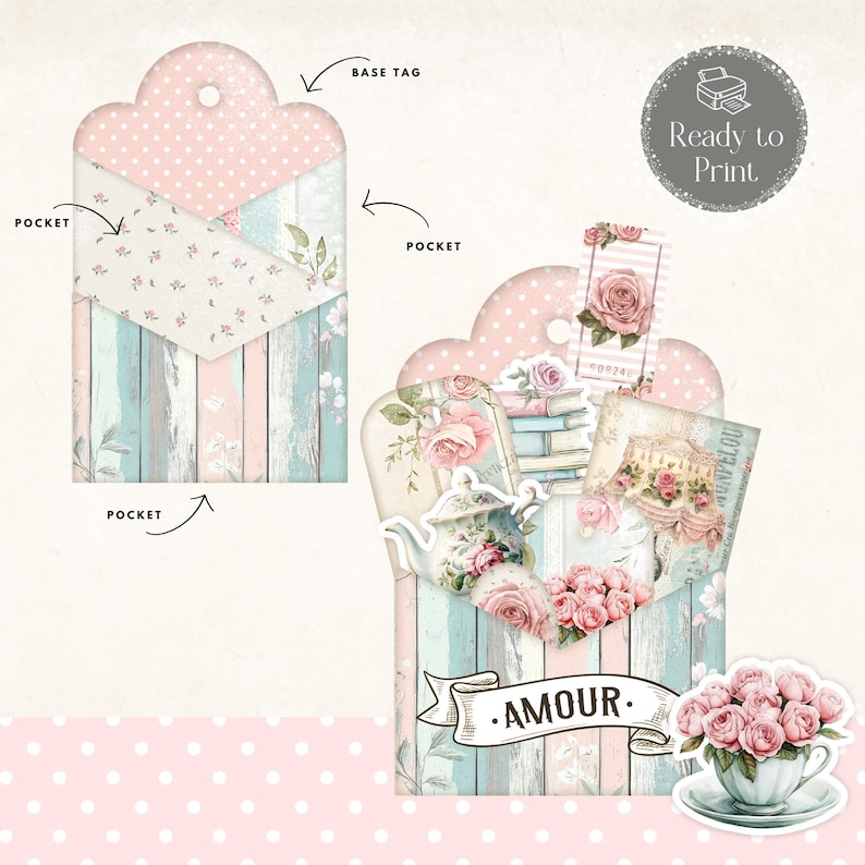 Shabby Chic Loaded Pocket Tag | Vintage Rose Loaded Tag Kit | Vintage ...