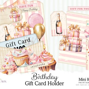 Druckbares Geburtstagsgeschenk Kartenhalter, Rosa Shabby Chic Junk Journal Kit mit Kreativen Ephemera