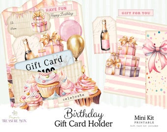 Printable Birthday Gift Card Holder, Pink Shabby Chic Junk Journal Kit  with Creative Ephemera