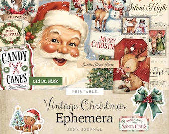 Kit di effimeri natalizi vintage / Etichette per diario spazzatura / Fogli di collage stampabili / Download digitale