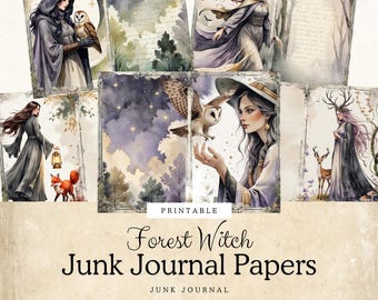 Forest Witch Junk Journal Papers | Witch Scrapbook Paper | Halloween Junk Journal | Printable Watercolor Grimoire | Digital Download