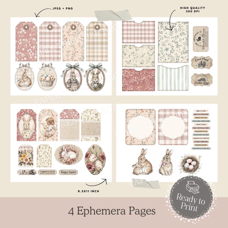 Vintage Easter Bunny Junk Journal Kit | 50 Piece Printable Ephemera ...