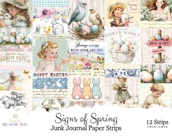 Spring and Easter Collage Strips | Vintage-Inspired Paper Strips for Junk Journals, Scrapbooking and Crafts