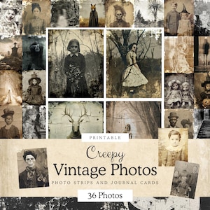 Creepy Vintage Photos | Halloween Ephemera | Grungy Photo Strips | Junk Journal Printables | Spooky Scrapbook | Old Halloween Photos