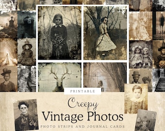 Creepy Vintage Photos | Halloween Ephemera | Grungy Photo Strips | Junk Journal Printables | Spooky Scrapbook | Old Halloween Photos