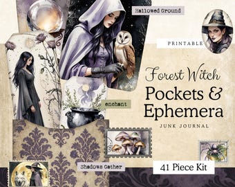Forest Witch Ephemera | Printable Junk Journal Kit | Pockets, Tags, and Journal Cards | Digital Download