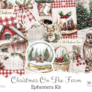 Éphémères pour journal de bord de mer de Noël à la ferme, 36 embellissements imprimables pour journal de bordel de Noël rustique