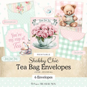 Shabby Chic Tea Bag Envelope Kit | Printable Junk Journal Ephemera | Tea Bag Holder Printable | Happy Mail Gift