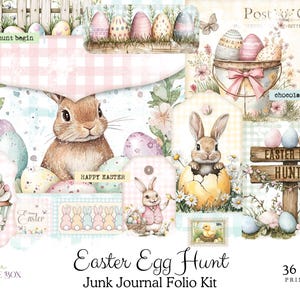 Kit folio pour carnet de Pâques | Junk Journal, lapins de Pâques éphémères | ufs de Pâques pastels éphémères | Fournitures pour scrapbooking | Téléchargement numérique